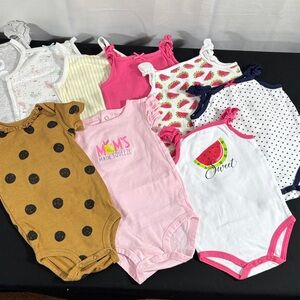 Pack of  9 Girls' One-Piece Bodysuits - Pink, White, Mustard